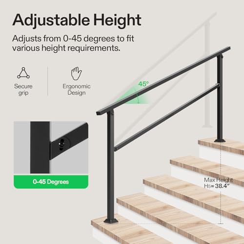 5 Step Stair Handrail 69"x36" Wrought Iron Porch Railing Black (Black / 5 Steps)