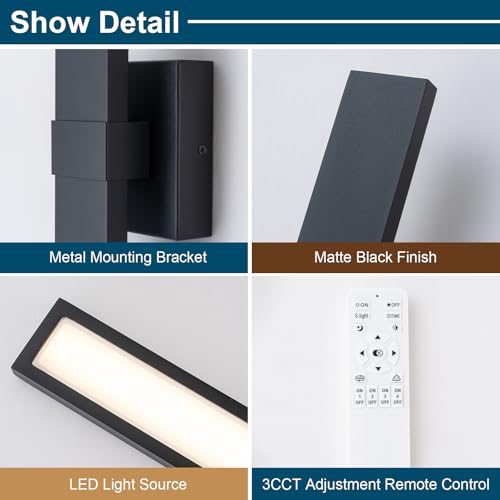 Modern Outdoor Wall Light 3CCT Dimmable LED Outdoor Sconce Lights with Remote Control (Black-3CCT with Remote / 27.2 inch-1 Pack)