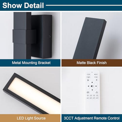 Modern Outdoor Wall Light 3CCT Dimmable LED Outdoor Sconce Lights with Remote Control (Black-3CCT with Remote / 27.2 inch-1 Pack)