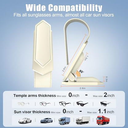 One-Handed-Operation Sunglasses Holder for Car, Visor Sunglass Holder Clip, Car Accessories Interior, Universal Fit Silicone Padded Visor Sunglass Holder Car, Unmatched Durability (2 Pack) (2 Pack / Beige)