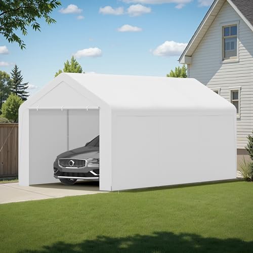 Carport 10‘ x 20’ Garage Car Canopy w (White / 10' x 20' /with side)