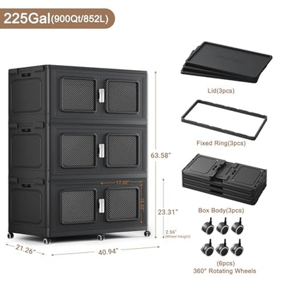 900 Qt Extra Large Stackable Storage Bin with Lids (Black / 300QT-3pack)
