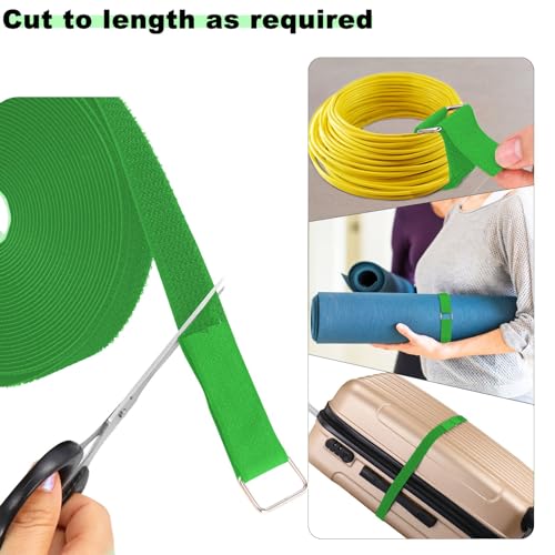 1"x16ft Hook and Loop Straps with 25 Metal Buckles (1in x 16ft Green)
