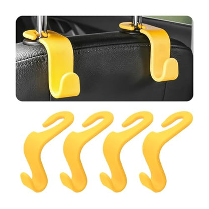 4 Pack Car Seat Headrest Hooks for Vehicle Seats (Yellow)