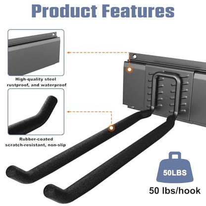 Wall Mounted Garden Tool Rack Garage (17 inch railx4 / Black)
