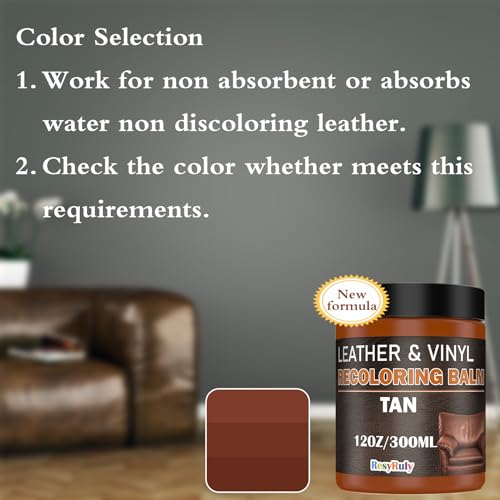 Saddle Tan Leather Dye Light Brown Recoloring Balm Repair Kit Vinyl Car Seat Interior Paint Furniture Couch Recliner Chair Boot Jacket Shoe Bag Purse Color Restorer Fading Scratch Stain Remover (Tan)