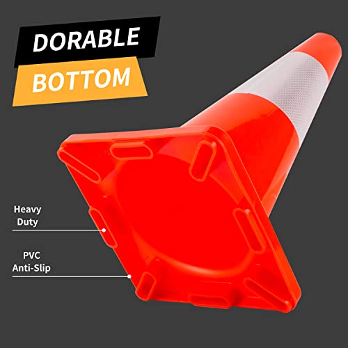 Traffic Cones 18 inch 12 Pack Safety Cones Orange with Reflective Collars Fit Parking Lot (18 inch)