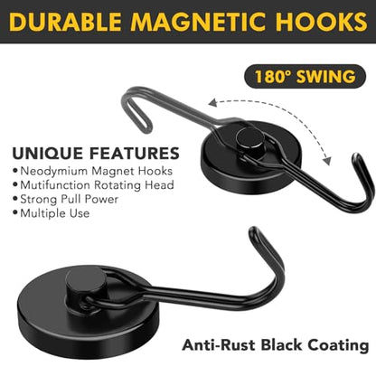 Black Magnetic Hooks Heavy Duty 80LB+ Swivel Strong Magnet Hook (Black / 0.98in)