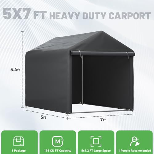 5x7 FT Carport Storage Shed (Gray / 5x7)