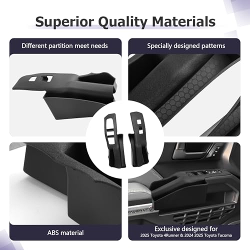 Door Side Storage Box Compatible with 2025 Toyota 4Runner Accessories Side Organizer Tray 2025 4Runner Center Console Organizer TPE Material Front Storage Box Black 2