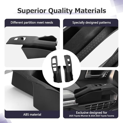 Door Side Storage Box Compatible with 2025 Toyota 4Runner Accessories Side Organizer Tray 2025 4Runner Center Console Organizer TPE Material Front Storage Box Black 2