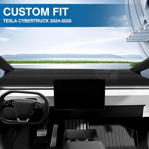 Black Dash Cover for Tesla Cybertruck 2024 2025 2026 Polyester Dashboard Cover Non (Cybertruck 24-26(Black))