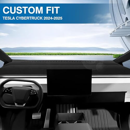 Black Dash Cover for Tesla Cybertruck 2024 2025 2026 Polyester Dashboard Cover Non (Cybertruck 24-26(Black))