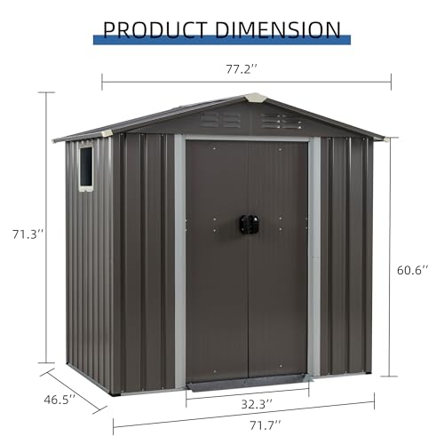 JYQAQA 6x4 FT Outdoor Storage Shed (Gray / 6 x 4 x 6 FT)
