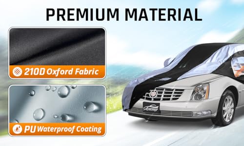Car Cover Waterproof All Weather with Silver Strip Design (Custom Fit Cadillac DTS, XTS, CT6)