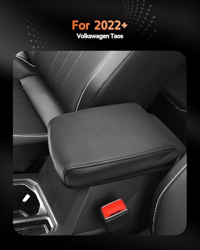 for 2022 2023 2024 2025 2026 Volkswagen Taos Center Console Cover Armrest Cover for Taos Accessories Middle Console Arm Rest Protector (Taos Thin Black Leather)
