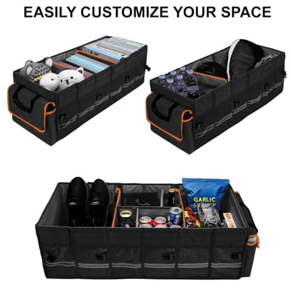 Car Trunk Organizer and Storage with Lid & Removable Leakproof Cooler Bag (Black / Large)