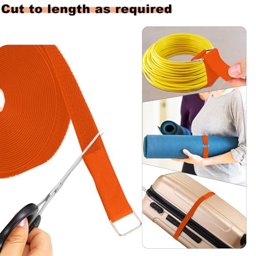 1"x16ft Hook and Loop Straps with 25 Metal Buckles (1in x 16ft Orange)