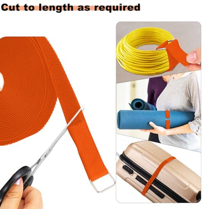 1"x16ft Hook and Loop Straps with 25 Metal Buckles (1in x 16ft Orange)