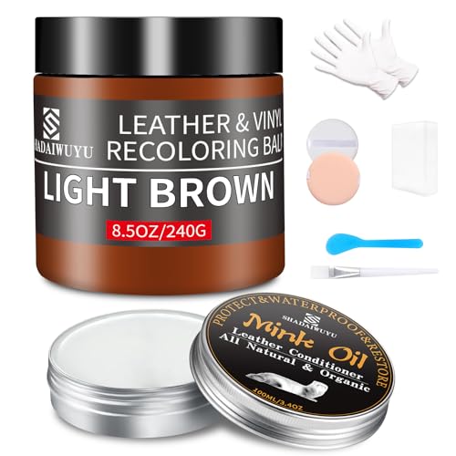 8.5oz Leather Recoloring Balm with 100ml Mink Oil (Light Brown / Leather Recoloring Balm+Mink Oil)