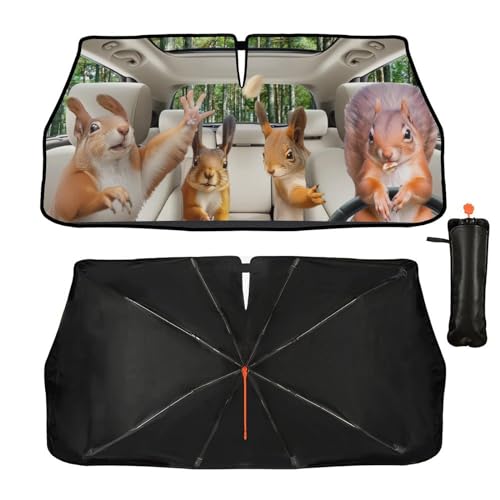 Funny Squirrel Car Windshield Sun Shade Umbrella Automotive Windshield Sunshade Foldable Front Car Accessories Interior Decor to Keep Vehicle Cool for Most Vehicles 57'' X 30'' (57'' X 30'' / style-AB15)