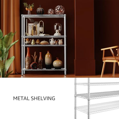 3400 LBS Garage Shelving Wide Storage Shelves 4 Tier Metal Shelves Heavy Duty Adjustable Utility Shelf Rack Chrome 17.7" D x 47.2" W x 70.4" H (4 Tier, 17.7" D x 47.2" W x 70.4" H / Chrome)