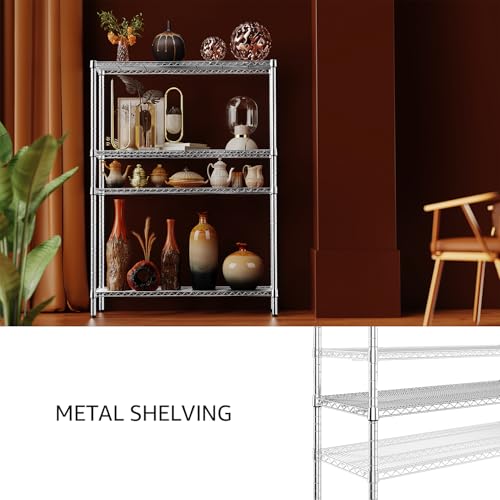 3400 LBS Garage Shelving Wide Storage Shelves 4 Tier Metal Shelves Heavy Duty Adjustable Utility Shelf Rack Chrome 17.7" D x 59.1" W x 70.4" H (4 Tier, 17.7" D x 59.1" W x 70.4" H / Chrome)