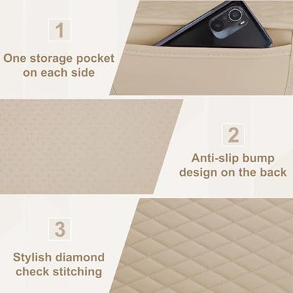 Car Center Console Cover with 2 Organizer Pockets Storage Bags (Beige)