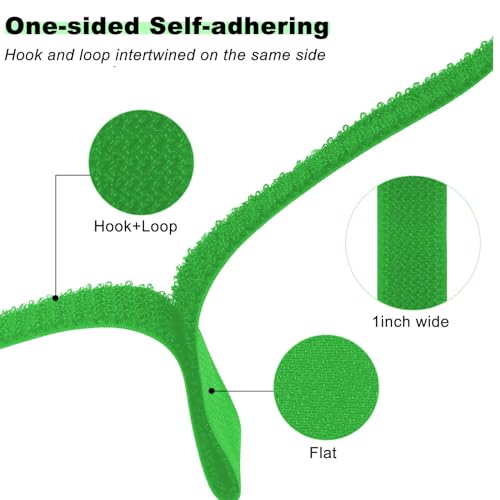 1"x16ft Hook and Loop Straps with 25 Metal Buckles (1in x 16ft Green)