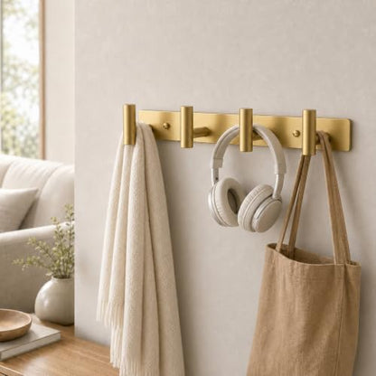 Wall Mounted Coat Rack ("T" Shape 4 Hooks - 1 Pack / Gold)