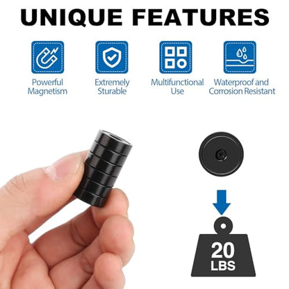 Strong Magnets Heavy Duty Screw On Neodymium 20LBS Magnet 60 Pack (Black / 0.63in)