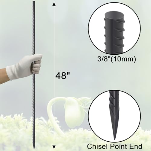 Straight Rebar Stakes 48 Inch Ground Concrete Form Stakes Heavy Duty (I-48 Inch-16 Pcs / I-48 Inch-Φ3/8"-Black)