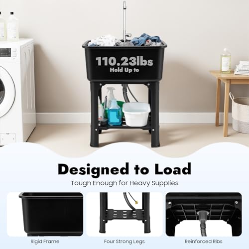Free Standing Utility Sink with Washboard Laundry Tub Sink for Outdoor (C / Black-23.62*15.75*30.12in)