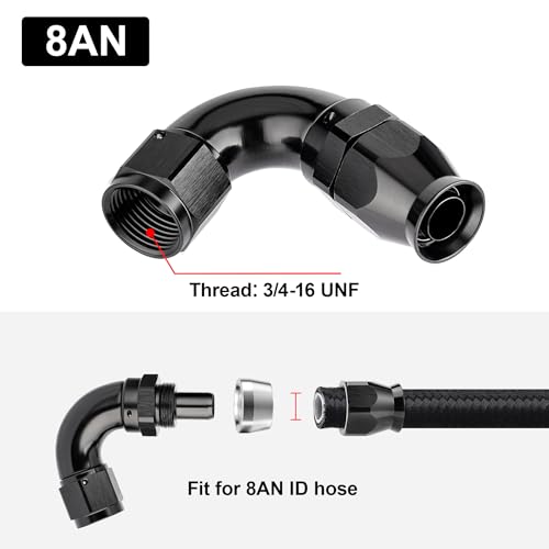 8AN 120 Degree PTFE One Piece Full Flow End Hose Fitting Aluminum Black (8AN / 120 Degree)