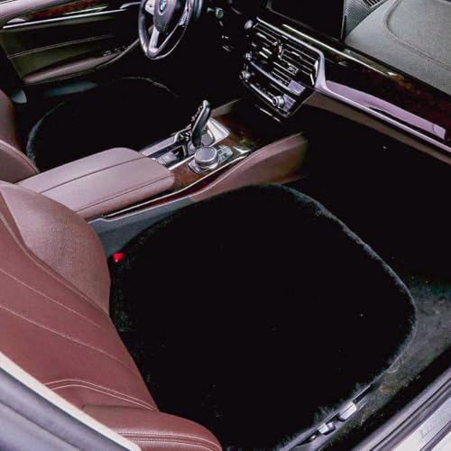 2 Pack Black Fuzzy Sheepskin Car Seat Covers for Soft Genuine Wool Cushion (Black)