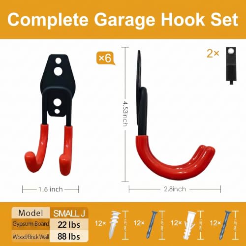 Garage Hooks 6 Pack Small Round Wall Hooks for Hanging Heavy Duty Ladders (Orange / Small Round-6pcs)