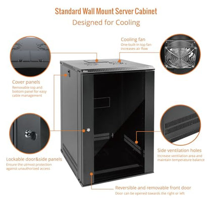 18U Wall Mount Rack Network Cabinet for 19" IT Equipment (18U/Glass Door)
