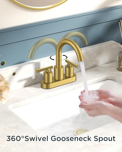 4" Brushed Gold Bathroom Sink Faucet 2 Hole (Brushed Gold)