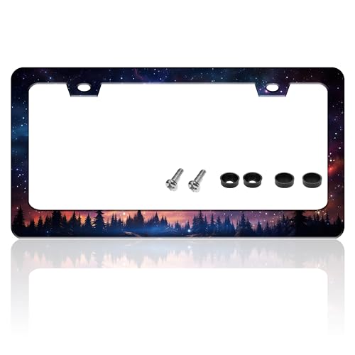 Starry Sky Night Forest License Plate Frame Stainless Steel 6.3 X 12.2 Inch (Starry Sky Galaxy)