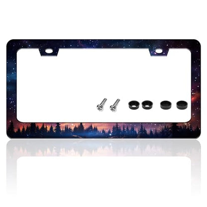 Starry Sky Night Forest License Plate Frame Stainless Steel 6.3 X 12.2 Inch (Starry Sky Galaxy)