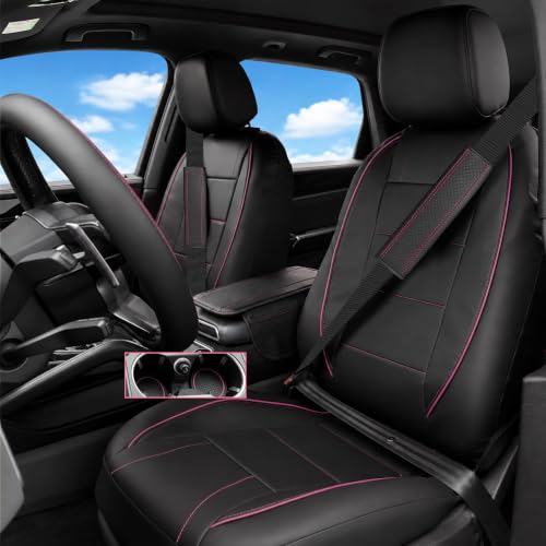 10 PCS Leather Car Seat Covers Front Seats Set (Steering Wheel Cover Set / Black and pink)
