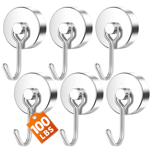 6 Pack Silver Magnet Hooks (Silver / 1.26in)