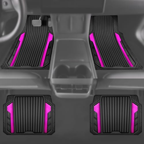 Heavy Duty Rubber Car Mats Metallic (Black Hot Pink)