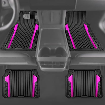 Heavy Duty Rubber Car Mats Metallic (Black Hot Pink)