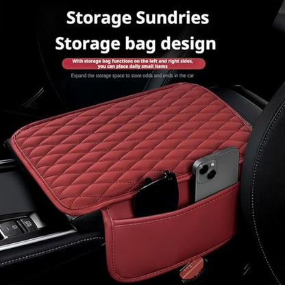 Car Armrest Cover Leather Car Console Covers Box Pad with Pocket and Tissue Box Arm Rest Cover for Car for SUV Truck Sedan Vehicle (thin-bark)