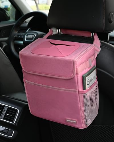 Cute Car Trash Can with Lid (Pink Leopard / 2 Gallons)