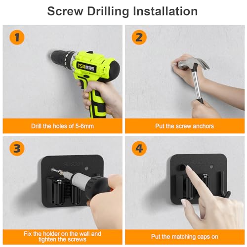 4 Pack Stainless Steel Heavy Duty Broom Holder Wall Mount with Hook (D-Black / 4PCS Gripper)