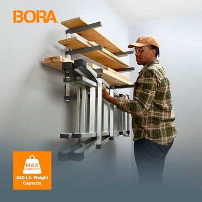 4 Level Lumber Storage Rack Wood and Garage Organization Space Saving Metal Shelf for Pipes (White and Gray / 4-Level)