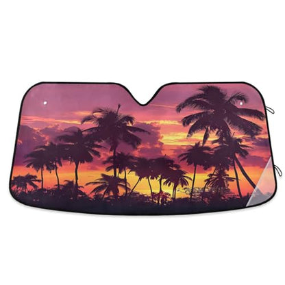 Car Windshield Sun Shade Sunset Palm Trees02 Foldable Car Front Windshield Sunshade Blocks UV Rays Sun Visor Sun Heat Protection for Car Truck SUV to Keep Your Vehicle Cool (Medium / Sunset Palm Trees)