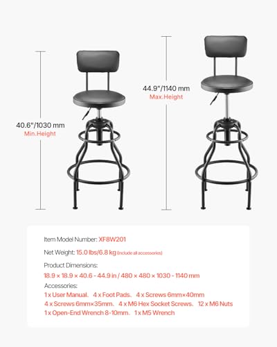 Shop Stool with Backrest (with Backrest-no Casters)